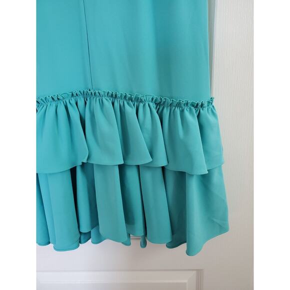 Tome NYC Ariel Turquoise Sea Green Ruffled Stretch Midi Dress, Size 2 - Picture 7 of 12